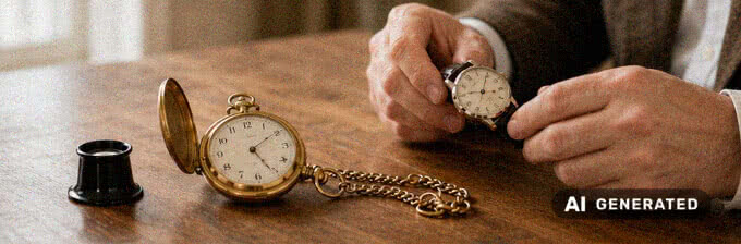 Alte Taschenuhr und Armbanduhr auf dunklem Untergrund für eine kostenlose Einschätzung beim Uhrenankauf