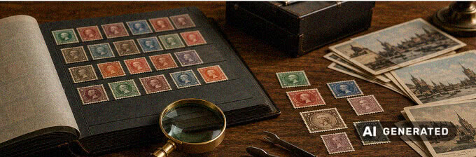 Ordentlich sortierte Briefmarkenalben und Postkartenboxen als diskret vorbereiteter Sammlungsnachlass.