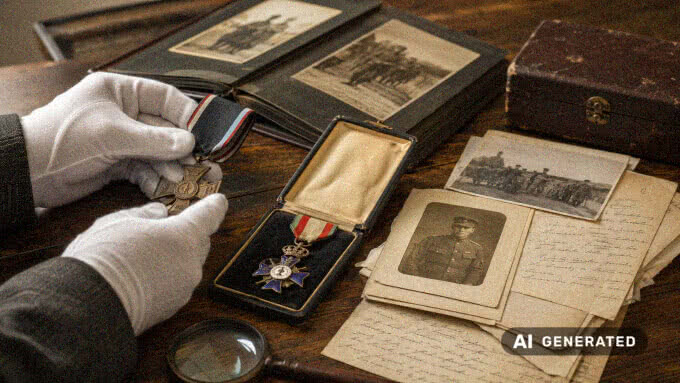 Historische Militaria mit Orden, Dokumenten, Fotoalbum und Etui zur Bewertung von Originalität, Zustand und Herkunft