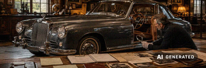 Detailprüfung eines historischen Fahrzeugs mit Blick auf Karosserie, Innenraum und Fahrzeugunterlagen