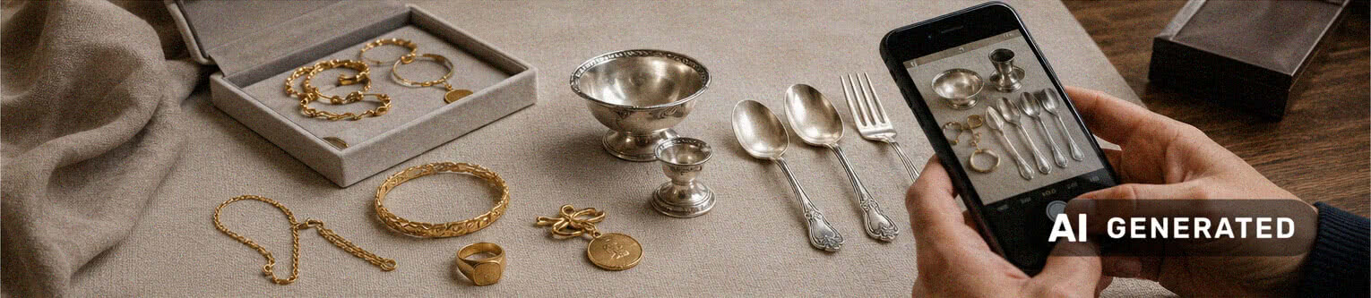 Gold- und Silberstücke für eine kostenlose Fotoeinschätzung